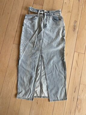 Nasty Gal Light Wash Denim A-Line Maxi Skirt with Front Slit